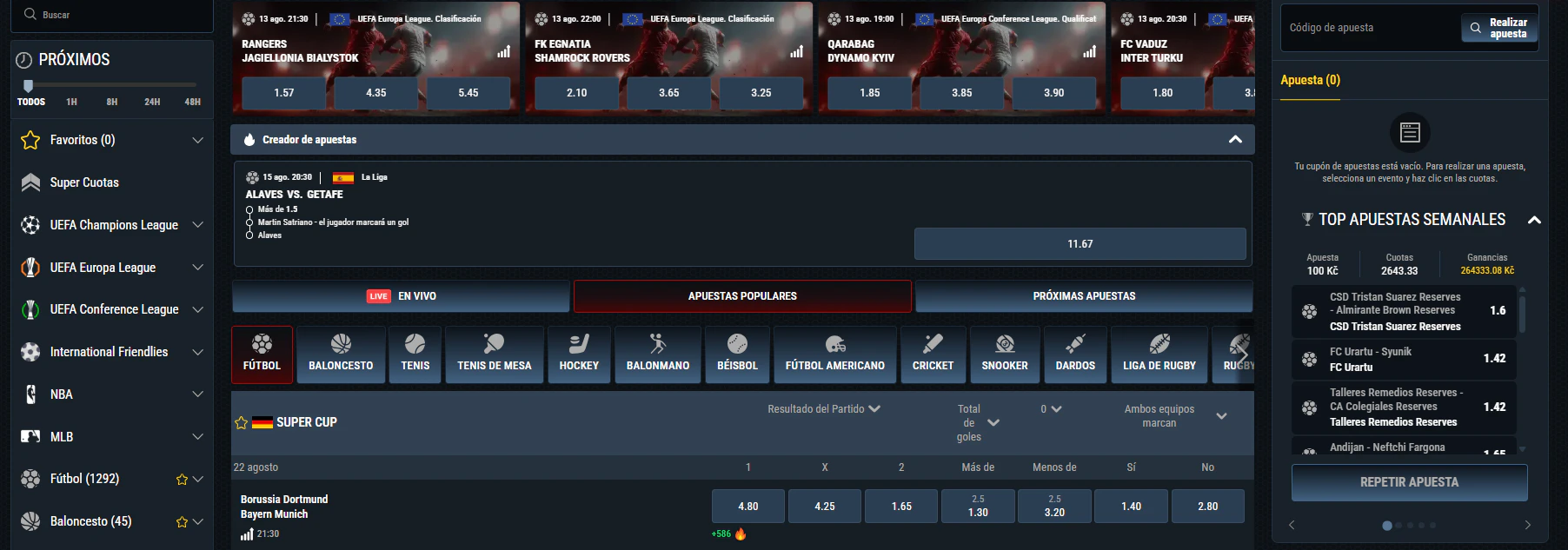 Apuestas deportivas, eSports y eventos disponibles en Glorion Casino