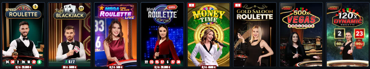 Juegos de casino y mesas en vivo disponibles en Glorion Casino